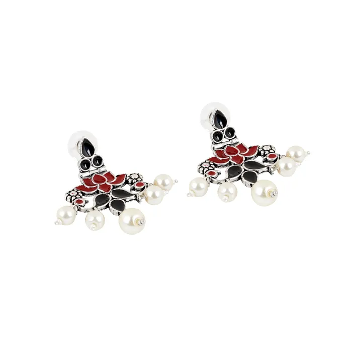 Teejh Earrings Teejh Gurima Red and Black Silver Oxidised Earring