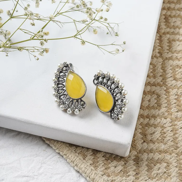Teejh Mahir Yellow Silver Oxidised Earrings Teejh Earrings