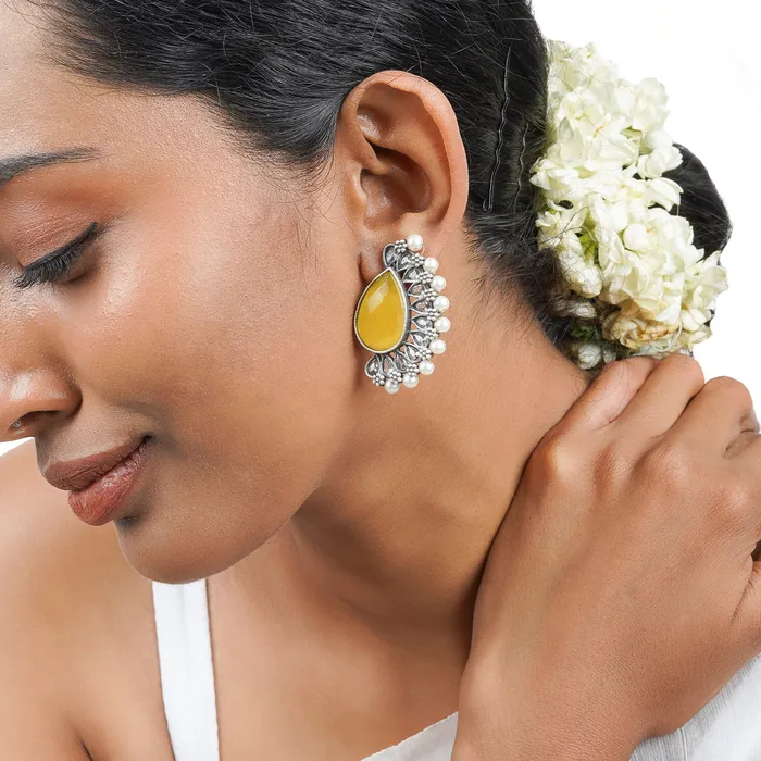 Teejh Mahir Yellow Silver Oxidised Earrings Teejh Earrings