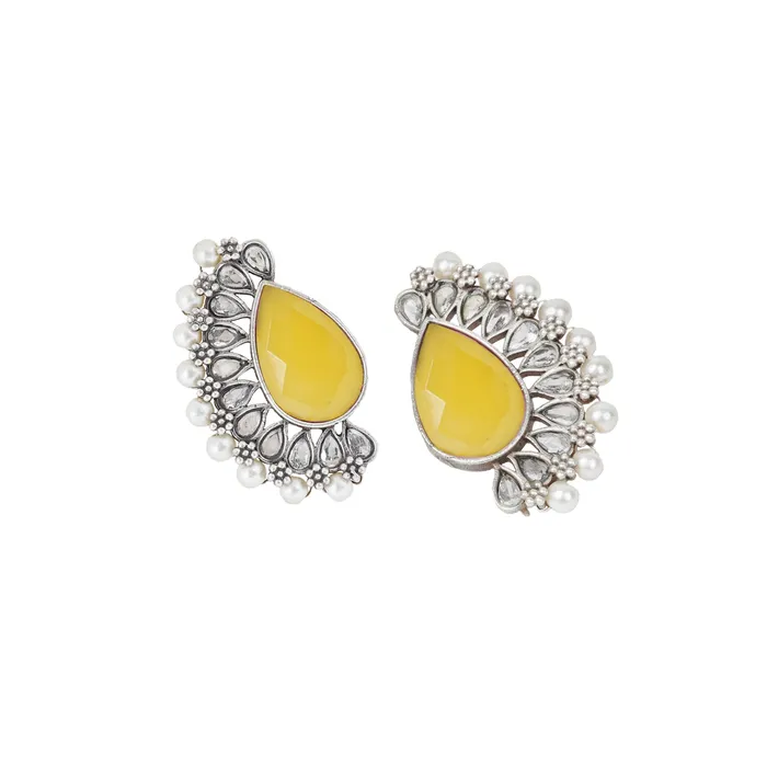 Teejh Mahir Yellow Silver Oxidised Earrings Teejh Earrings