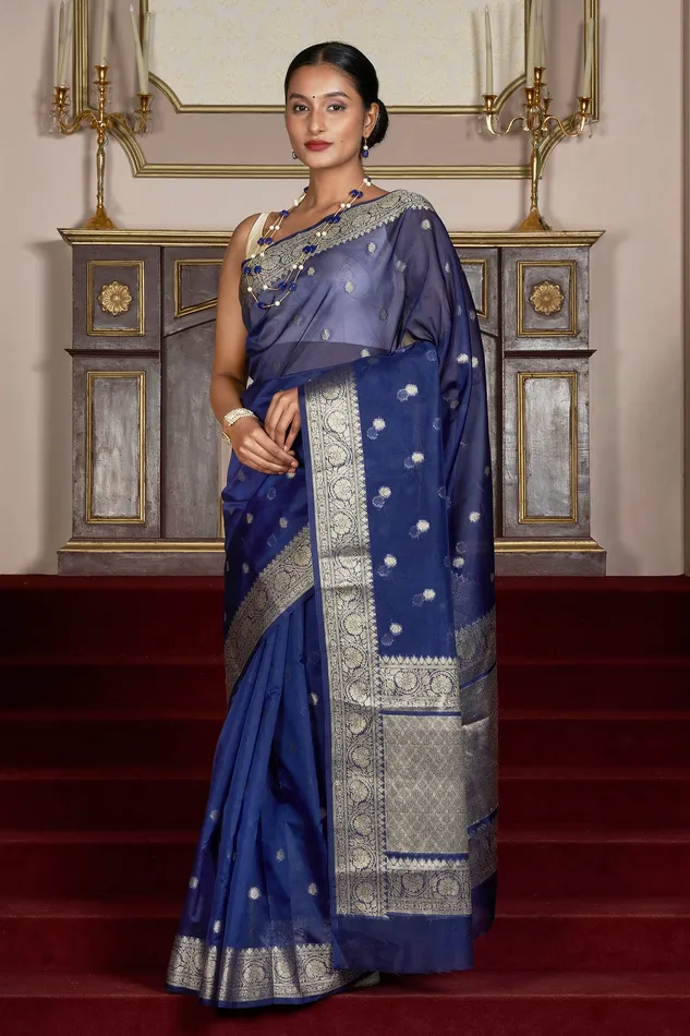 Teejh Necklaces Teejh Smiti Royal Blue Banarasi Semi Kora Silk