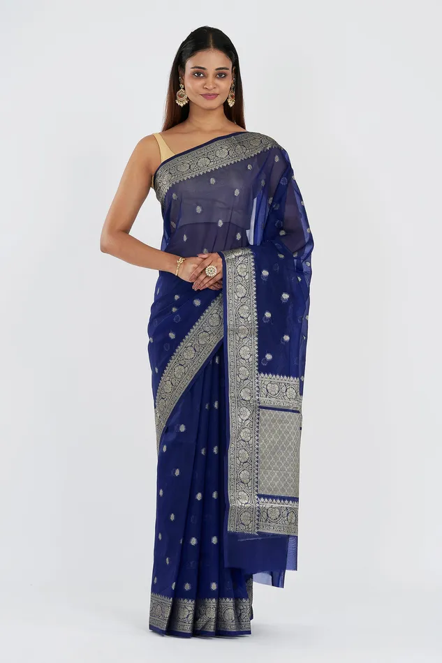 Teejh Necklaces Teejh Smiti Royal Blue Banarasi Semi Kora Silk