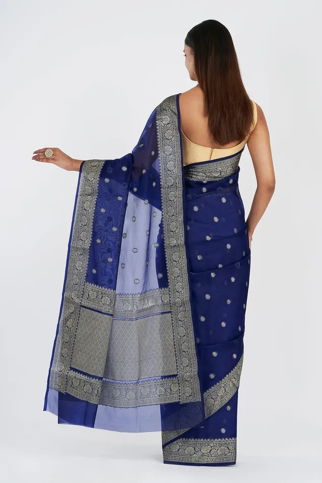 Teejh Necklaces Teejh Smiti Royal Blue Banarasi Semi Kora Silk