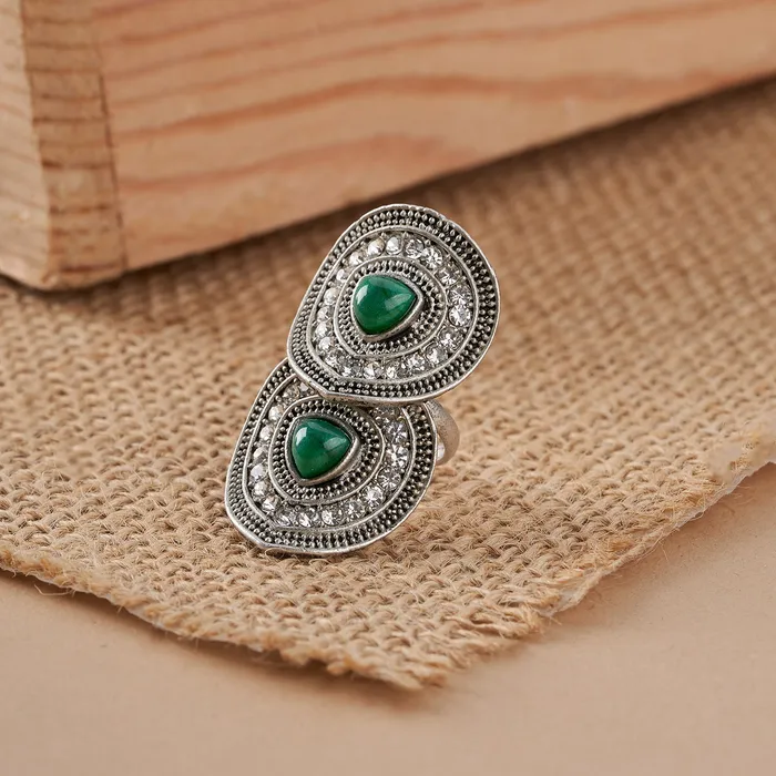 Teejh Rings Teejh Takshila Silver Green Ring