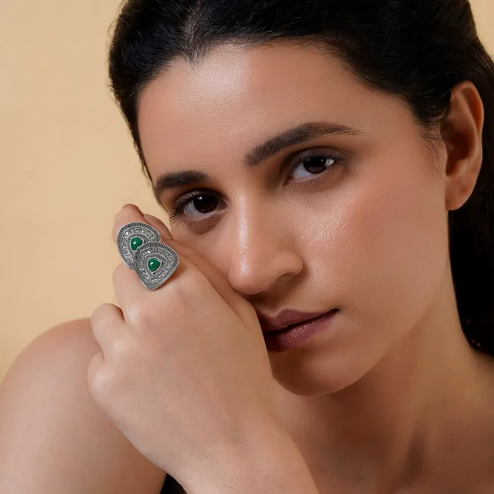 Teejh Rings Teejh Takshila Silver Green Ring
