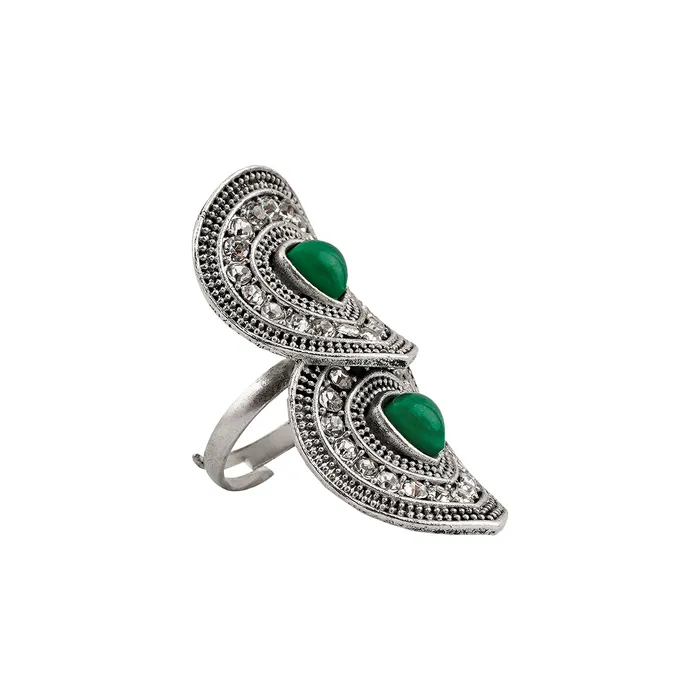 Teejh Rings Teejh Takshila Silver Green Ring