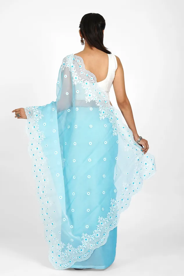 Teejh Savani Embroidered Organza Saree Teejh Earrings