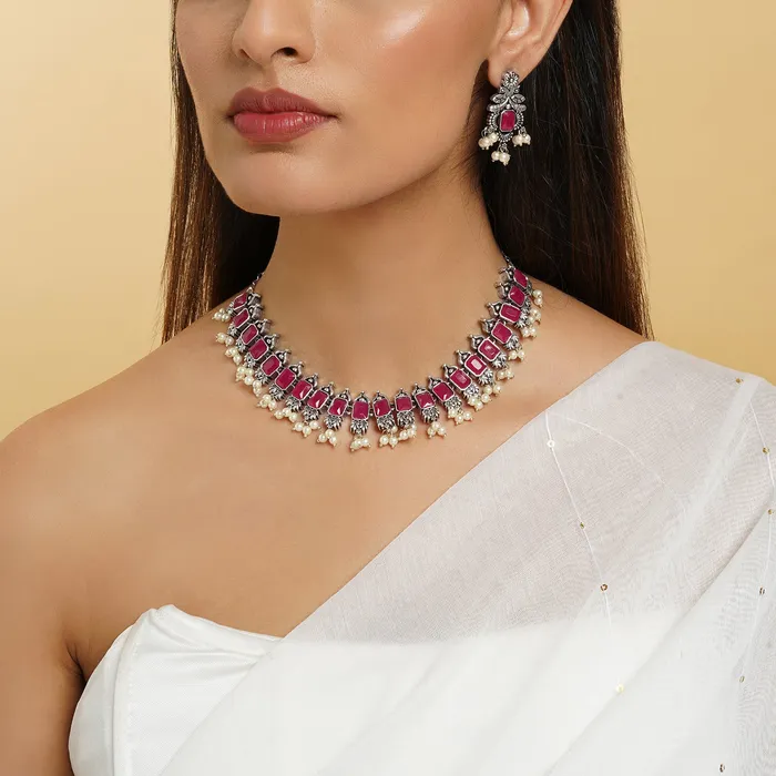 Teejh Silver and Red Serenade Set Teejh Rings