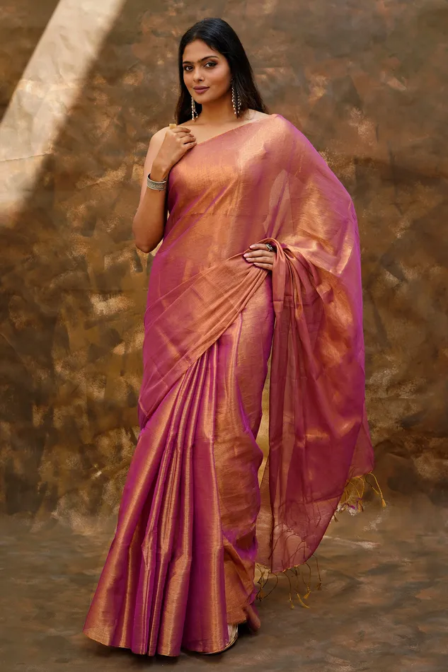 Teejh Trishika Magenta Tissue Saree Teejh Earrings