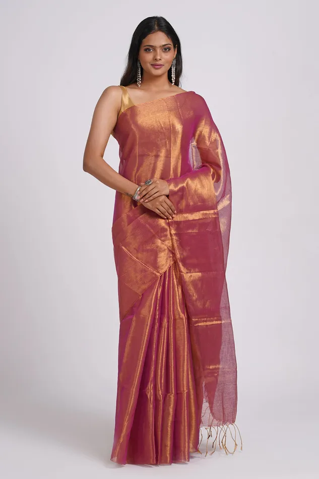 Teejh Trishika Magenta Tissue Saree Teejh Earrings Teejh Trishika Magenta Tissue Saree Teejh Earrings