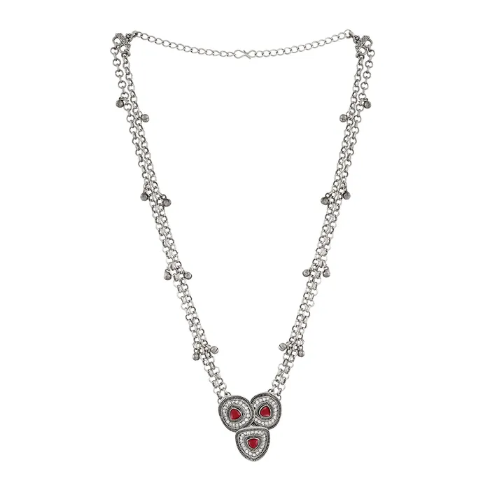 Teejh Vyomini Silver Mehroon Necklace Teejh Necklaces