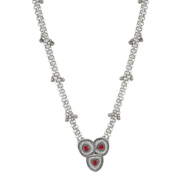 Teejh Vyomini Silver Mehroon Necklace Teejh Necklaces