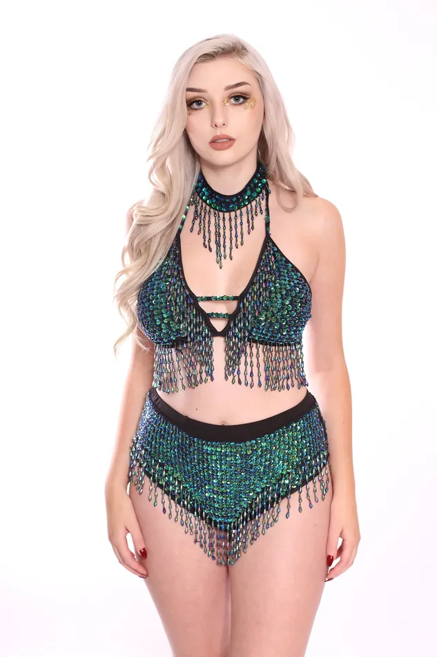 THE LUMi SHOP Earrings Hand Stitched Sequin Bra Top Chameleon