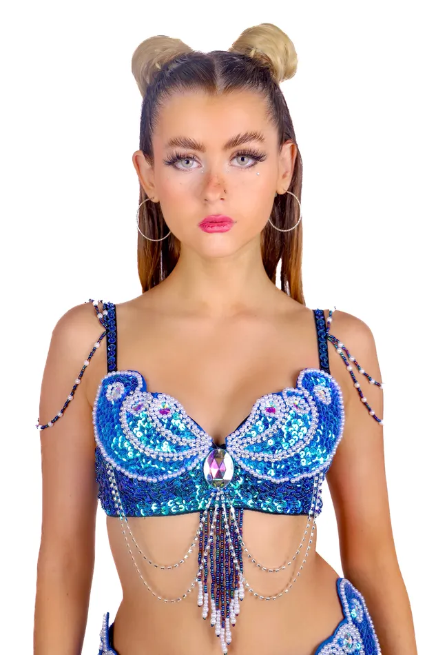 THE LUMI SHOP Royal Blue Mermaid Carnival Bra Top Rings