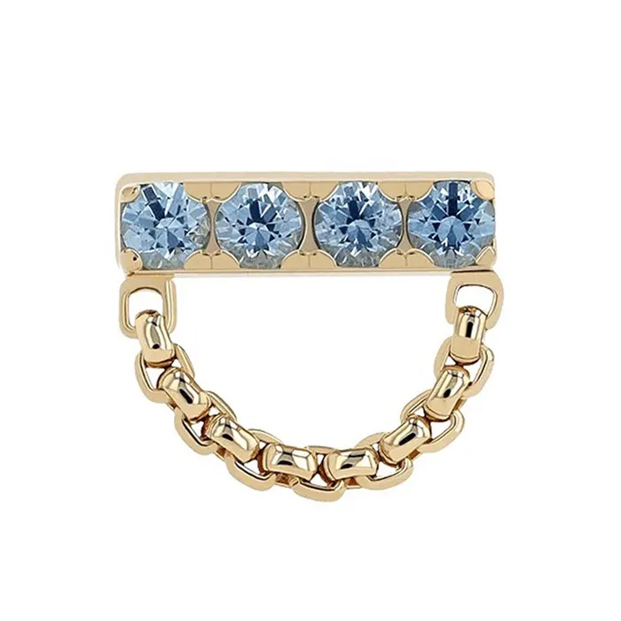 threadless 4 Gem Bar End with Box Chain in Yellow Gold with ProngSet BrilliantCut Gems Anatometal Necklaces
