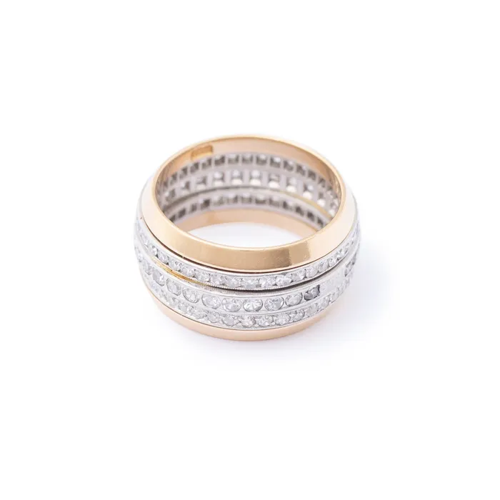 Three Row Diamond Platinum and 18k Gold Ring Vintage Rings