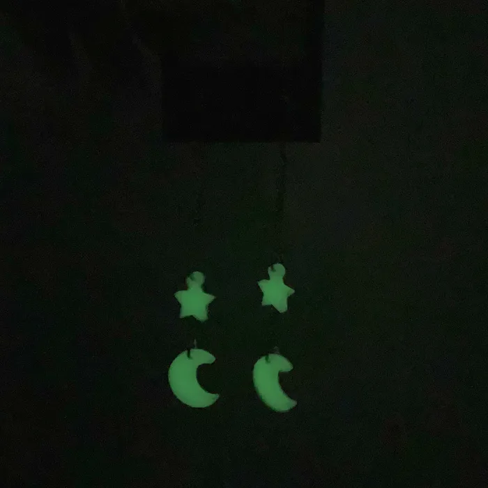 VincaUSA Earrings Last Chance Moon and Star Dangles Glows in the dark