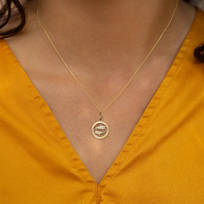 Vintage Charm Necklaces Pisces 9k Gold Zodiac Charm