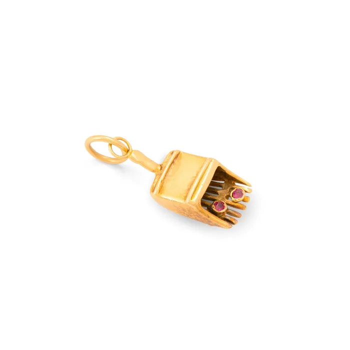 Vintage Earrings Ruby and 14k Gold Berry Rake Charm