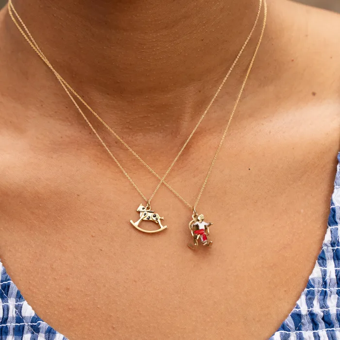 Vintage PreStyled Sets Enamel and 18K Gold Rocking Horse Charm