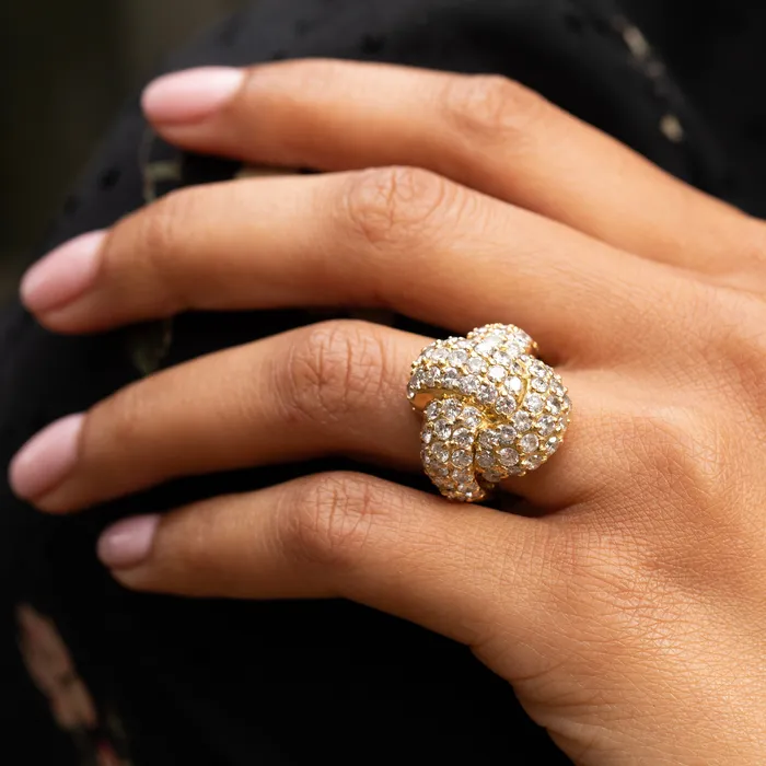Vintage Rings Diamond and 18K Gold Knot Cocktail Ring