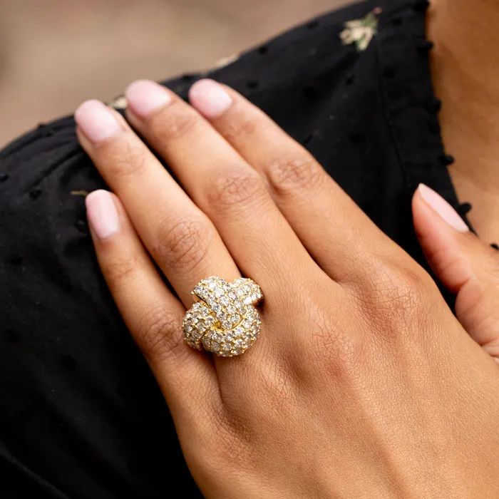Vintage Rings Diamond and 18K Gold Knot Cocktail Ring