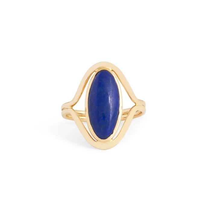 Vintage Rings Lapis Lazuli and 14k Gold Split Shank Ring