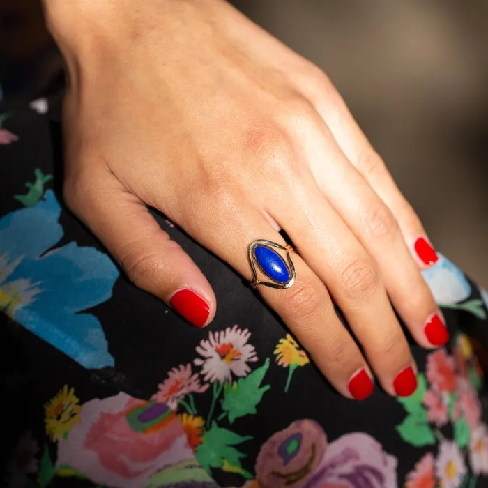 Vintage Rings Lapis Lazuli and 14k Gold Split Shank Ring