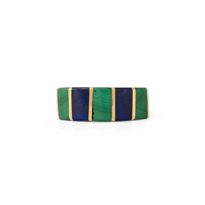 Vintage Rings Malachite and Lapis Lazuli Inlay 18k Gold Ring