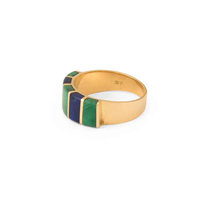 Vintage Rings Malachite and Lapis Lazuli Inlay 18k Gold Ring