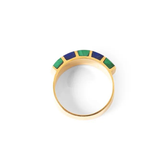 Vintage Rings Malachite and Lapis Lazuli Inlay 18k Gold Ring