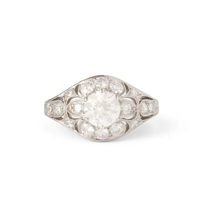 Vintage Rings MidCentury Diamond and Platinum Floral Domed Ring