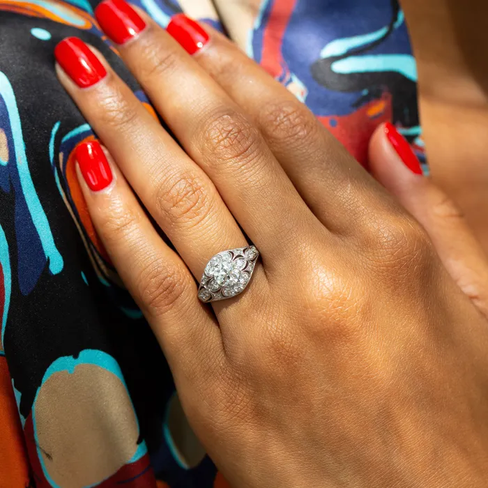 Vintage Rings MidCentury Diamond and Platinum Floral Domed Ring