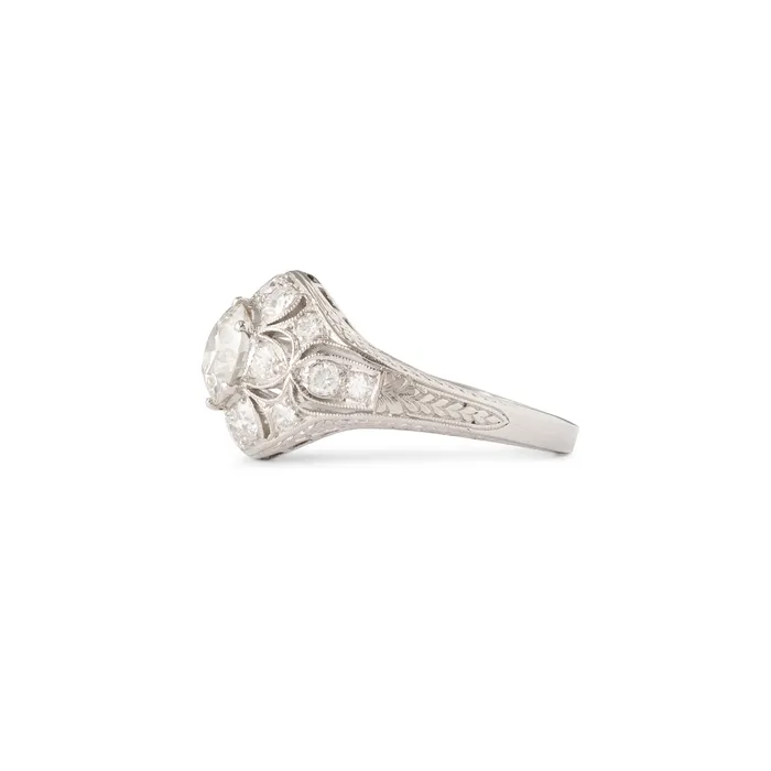 Vintage Rings MidCentury Diamond and Platinum Floral Domed Ring