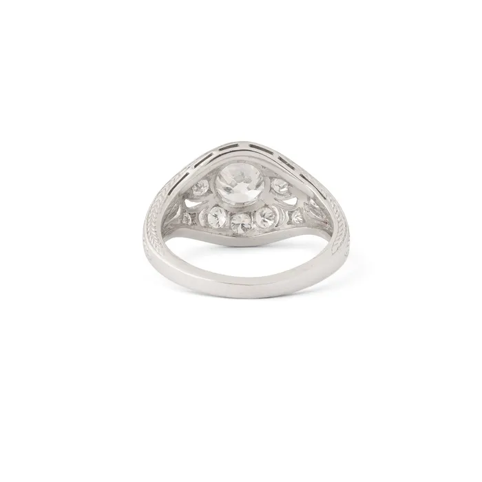 Vintage Rings MidCentury Diamond and Platinum Floral Domed Ring