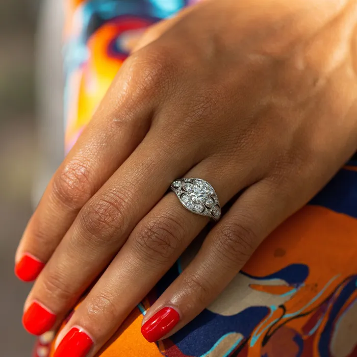 Vintage Rings MidCentury Diamond and Platinum Floral Domed Ring