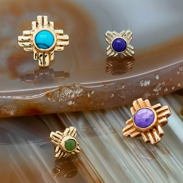 Zia Small Stone Cabochon Threaded End in Gold LeRoi Earrings