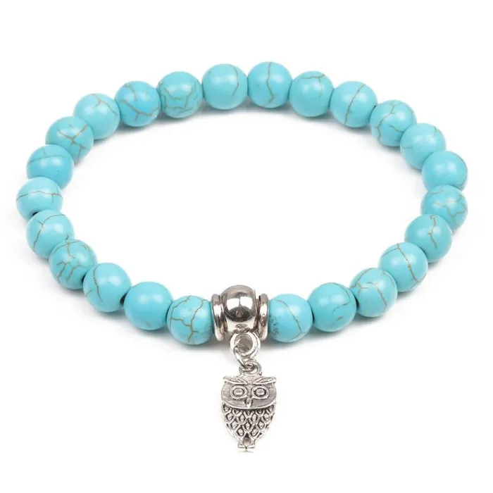 01 Bracelets B615 Silver Turquoise Owl Bracelet