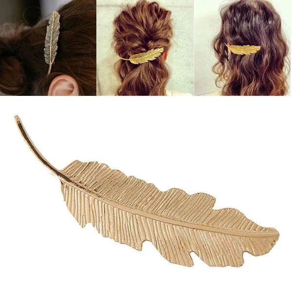01 Earrings H127 Bright Gold Leaf Hair Clip
