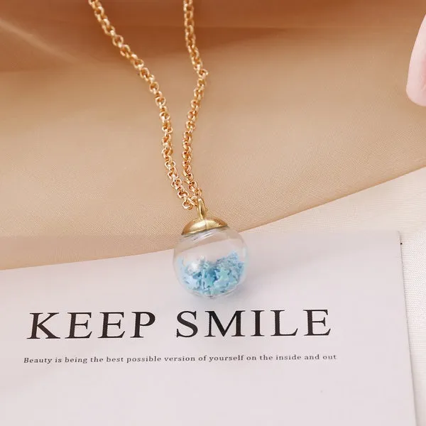 01 Earrings N534 Gold Iridescent Light Blue Star Confetti Filled Necklace FREE Earrings