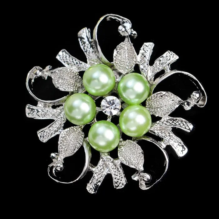 01 Necklaces F35 Silver With Mint Green Pearls Pin