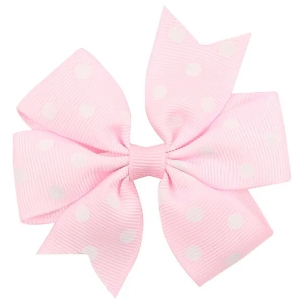 01 Necklaces H229 Small Light Pink White Polka Dot Bow Hair Clip