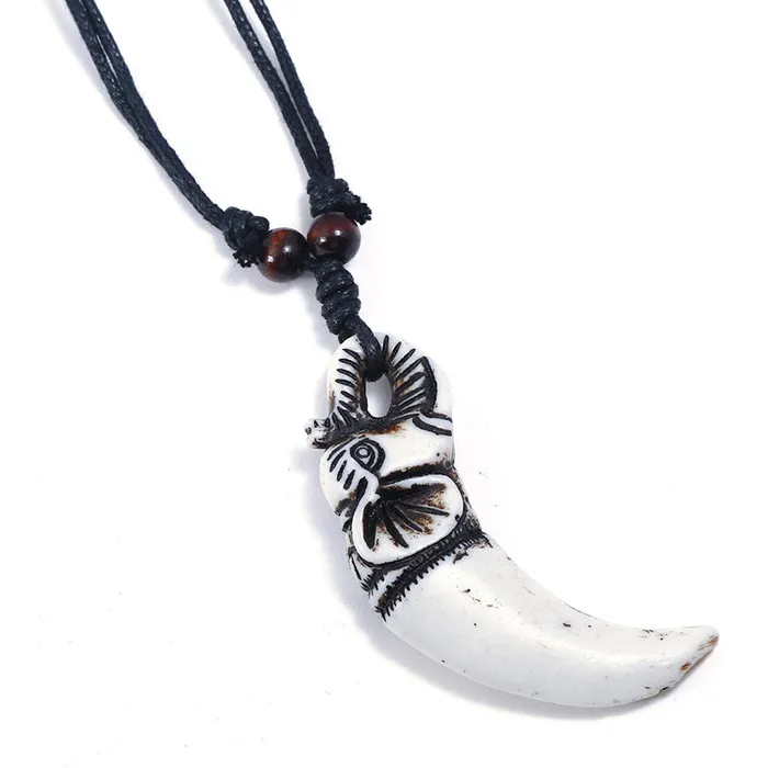 01 Necklaces N1085 Ivory Elephant Tusk Leather Cord Necklace