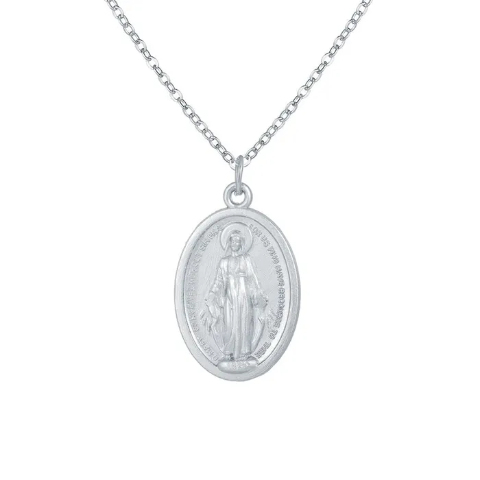01 Necklaces N1624 Silver Religious Oval Necklace with FREE Earrings