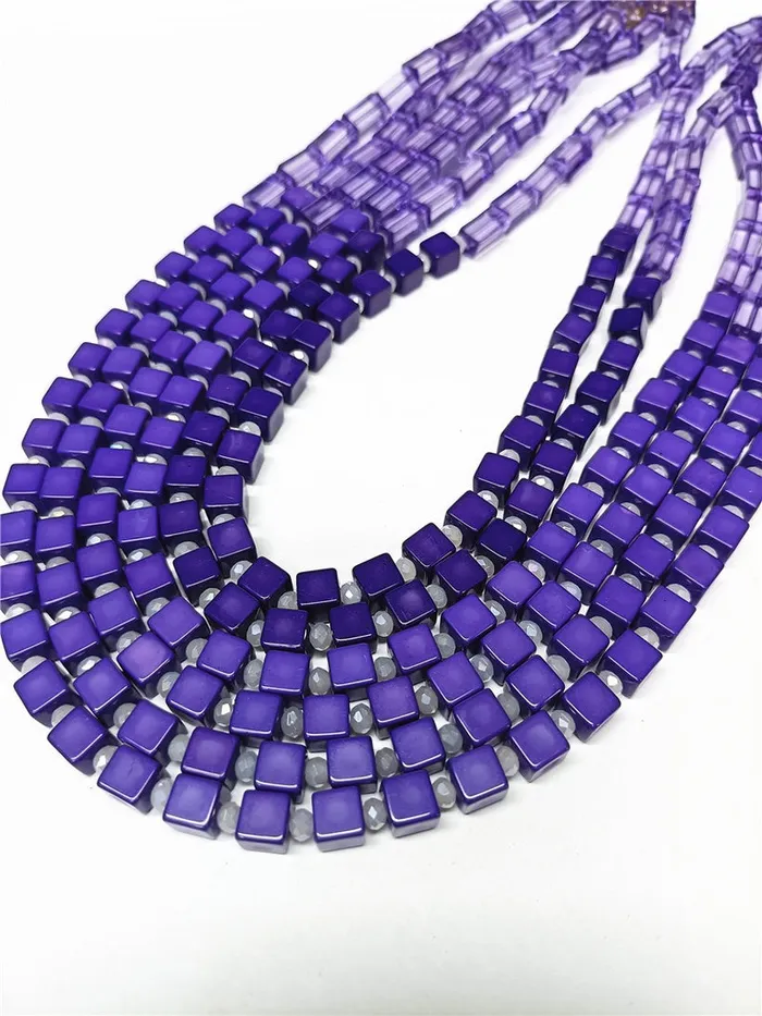 01 Necklaces N1989 Purple Square Bead Multi Strand Necklace with FREE Earrings