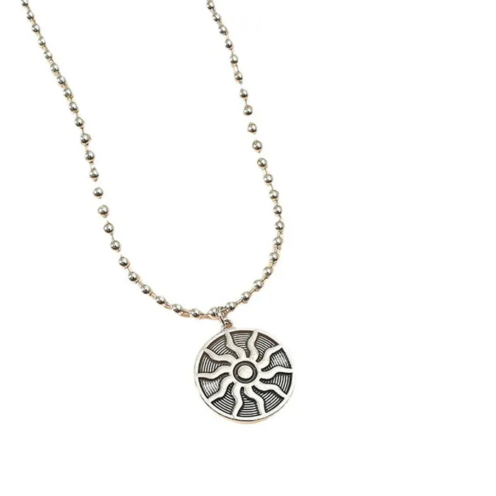 01 Necklaces N581 Silver Sun on Beaded Chain Necklace with FREE EARRINGS