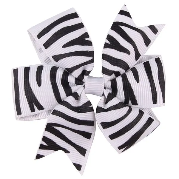 01 Rings H667 Small White Black Stripes Bow Hair Clip