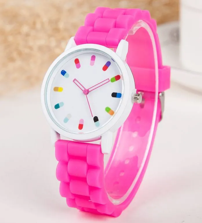 01 Watches W538 Hot Pink Colorful Silicone Collection Quartz Watch