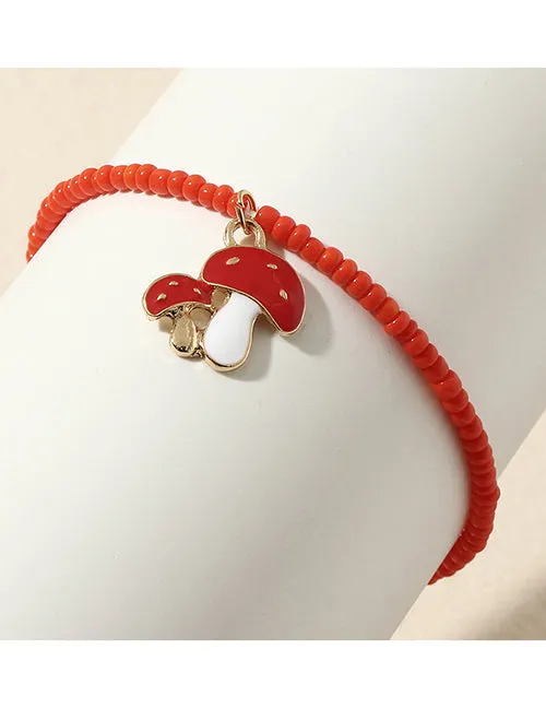 02 B1047 Gold Red Seed Bead Mushroom Bracelet Bracelets