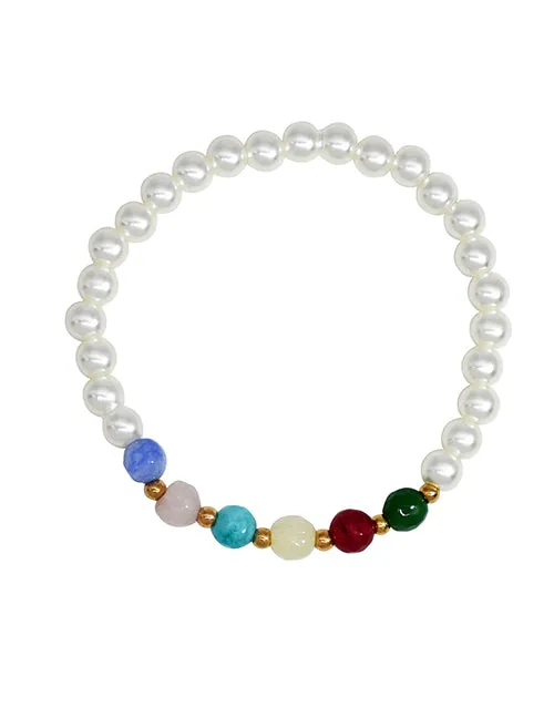 02 B534 White Pearl Multi Color Bead Bracelet Bracelets